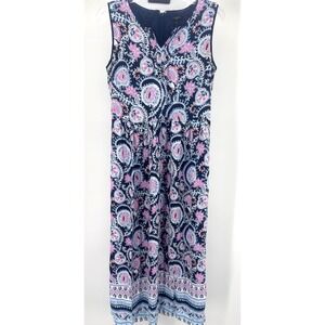 Talbots Navy Pink Paisley Floral Sleeveless Midi Summer Dress Women's‎ 8P